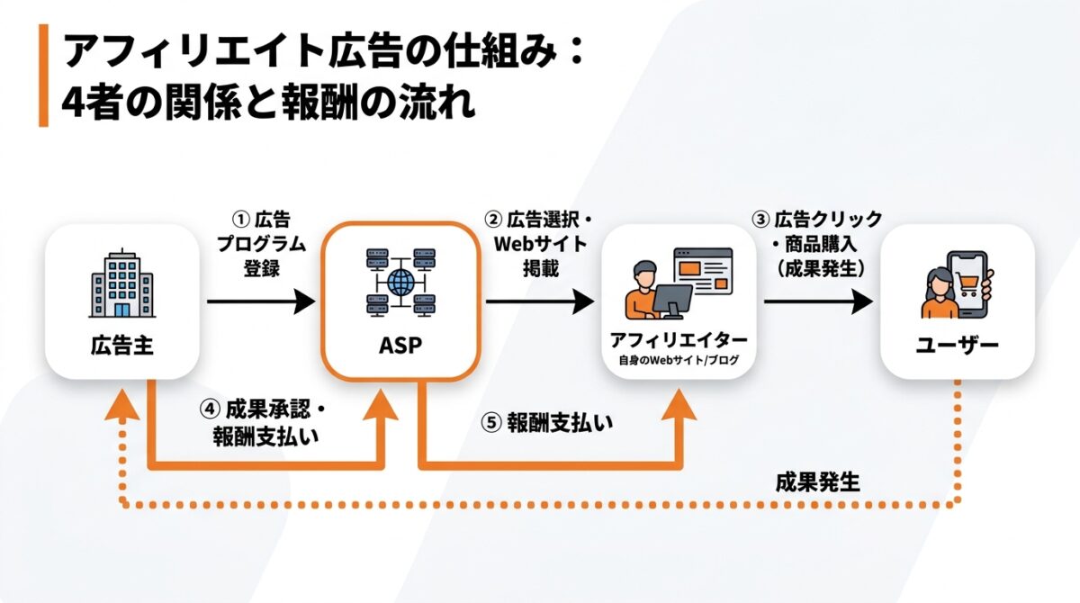 4者の関係と報酬の流れ