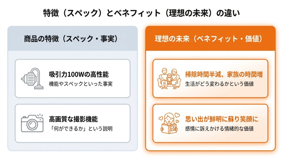 ベネフィット:商品がもたらす理想の未来を提示する