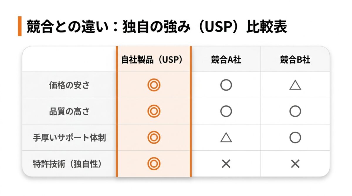競合との違い:独自の強み(USP)で選ばれる理由を示す