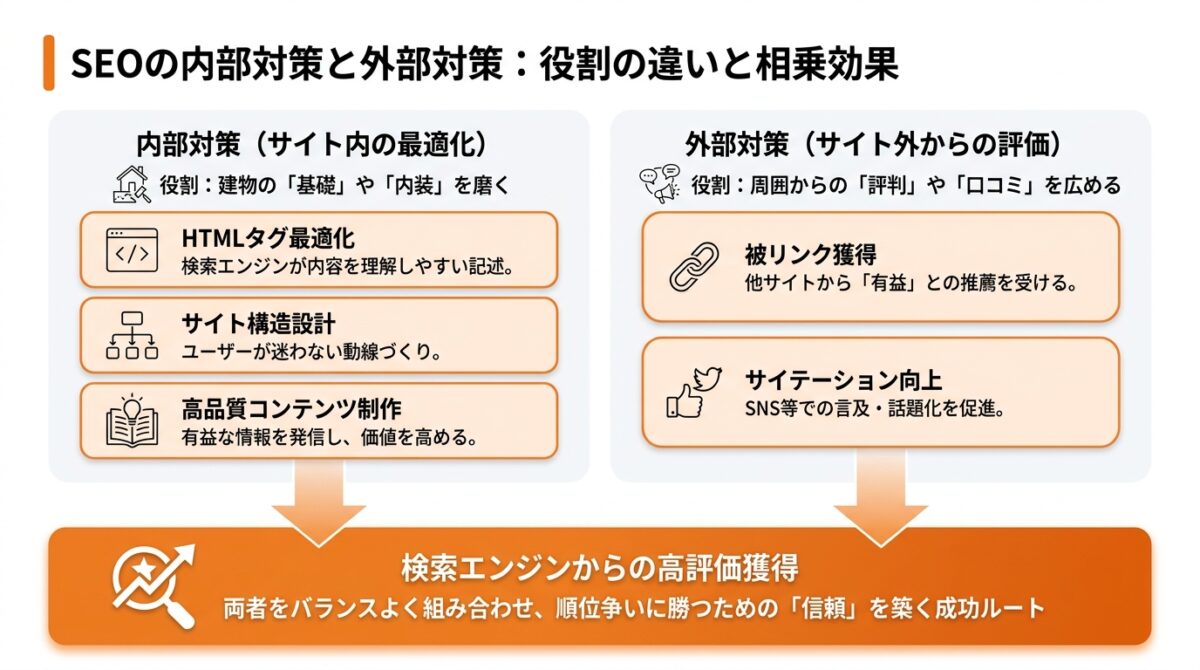 SEO_外部対策_被リンク_SEOの外部対策とは？内部対策との役割の違いを解説_グラフ